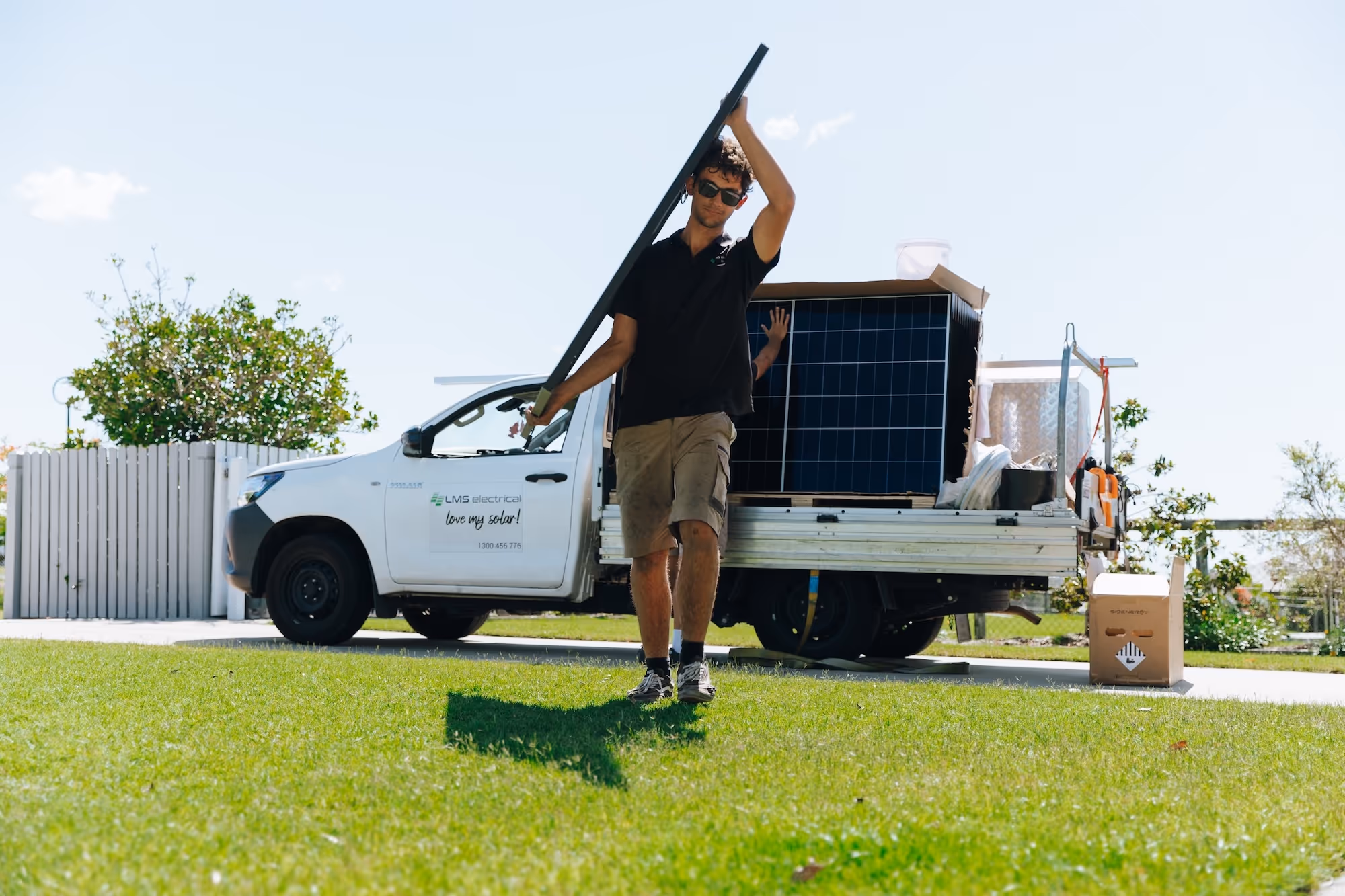 Solar panel removal by LMS Electrical team prior to roof restoration with rails remaining on roof